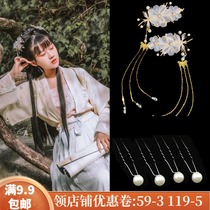 Hanfu headdress Dragonfly hairclip ancient style fairy Air hair accessories female full set edge clip tassel pearl hair hairpin ancient decoration accessories