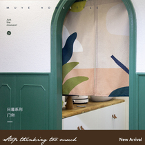 Nordic Morandi fabric door curtain partition curtain room curtain toilet half curtain non-perforated curtain curtain