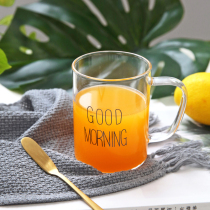 Nordic ins wind belt handle female glass cup breakfast letter milk transparent gilding couple water Cup Cat Claw Cup