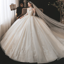 Princess long sleeve main wedding dress 2021 new bride tailing temperament senior texture pregnant woman size court style