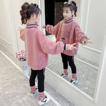 South Korean girl Net red suit Foreign trend plus velvet thickened autumn and winter Children Sports winter clothes two-piece set