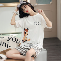 Pure Cotton Pyjamas Lady Summer Short Sleeve Shorts Suit Students Summer Korean Version Cute Full Cotton Home Clothing Extractable Wear