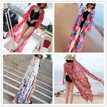 Extended beach skirt Bikini outside cardigan thin holiday sunscreen swimsuit blouse wrap skirt draped yarn