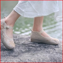 Hanfu shoes Weijin ancient clothes heel black country wind flat bottom shoe retro style male embroidered shoes female red color