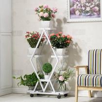 Mei sister New European-style iron multi-layer pulley movable flower stand home balcony indoor green chloropam floor standing