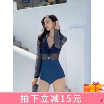 2021 new swimwear Womens conservative Belly Button Slim South Korea Ins Sexy Big Chest MM Bubble Hot Spring One-piece Swimsuit