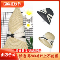 Japanese adult ladies summer new sunshade big bow sun hat straw hat ultra light foldable spot