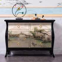Modern new Chinese style porch cabinet solid wood hotel painted sideboard cabinet locker living room partition aisle decoration cabinet