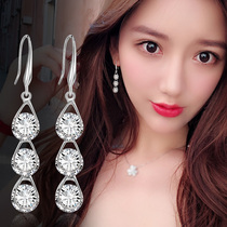 Face thin earrings female temperament Korean personality Joker long sterling silver earrings pendant hypoallergenic earrings simple