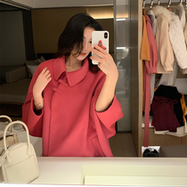 From the palm of the Pearl asymmetric collar retro disc buckle Republic of China wind double-sided woolen coat female 2019 New