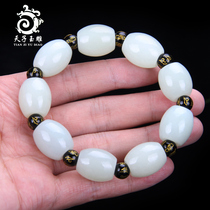 Tiantian jade carving Xinjiang Hetian Jade hand string mens Jade Jade White Jade old beads womens bracelet