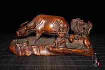 Ancient play miscellaneous wood carving handicraft collection Yellow Yang wood Finely Carved Cattle Childrens Creative Home Living Room Decoration Pendulum