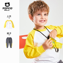 Piggy Banner childrens clothing boy suit 21 Spring and Autumn new childrens two-piece long sleeve sweater pants childrens Cotton