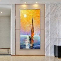 Hand-painted oil painting modern simple corridor porch decorative painting corridor restaurant seaside sailing scenery smooth sailing