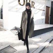 Sanskrit black cashmere big coat woman with 2021 new autumn and winter high-end body wool Wool Jacket