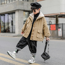 Boy lamb suede jacket 2021 autumn winter clothing CUHK Tong Han version Ocean Qi Children Plus Suede Thickened Blouse Tidal Coupe