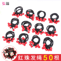 Korean hipster hair rope bow Hairband tie hair red bead leather band girl ponytail black headgear