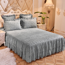 European-style cotton padded Crystal velvet bed skirt one-piece lace bed cover 1 8m non-slip bed cover winter warm