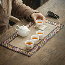Chinese style ethnic tea table cloth linen cloth table flag Zen linen tea mat dry tea flag with incense table cloth F