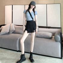 Net Red cold wind can salt sweet port style suit female retro chic top plaid skirt two-piece summer
