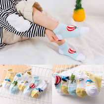 Summer girl Pure cotton boy girl shallow mouth socks Children student cotton socks Boys cartoon boat socks Mesh thin section
