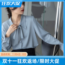 JOLIMENT long-sleeved chiffon shirt womens design niche 2022 autumn new lace-up bow top