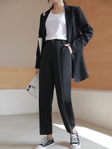 2021 black trousers wide leg pants women Spring and Autumn slim high waist hanging ankle-length pants loose suit pants straight pants