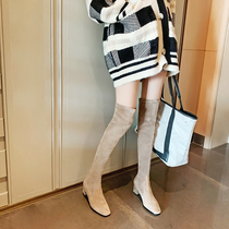 Boots childrens 2020 autumn square head thick heel high barrel elastic boots spring and autumn knee boots Khaki boots apricot