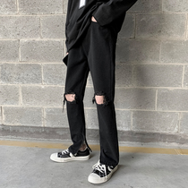 2021 summer new FOG style retro high street hole jeans men Korean slim foot casual pants