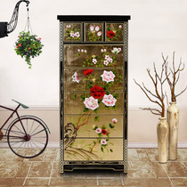 Ripoetry Eu American Furniture Hand-painted Gold Leaf Eight Bucket Cabinet New Chinese Side Cabinet Decorative Lockers Solid Wood