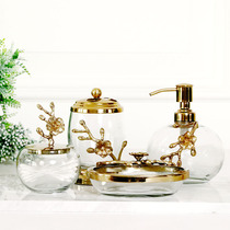 American style light luxury imported Indian golden plum blossom decorative creative glass with metal bath toiletries four-piece set