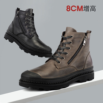 Sengao autumn and winter Martin boots increase the height of the real cowhide boots mens height-enhancing shoes 8CM motorcycle motorcycle boots riding shoes boots