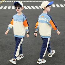 Boys autumn suit splicing 2021 New handsome sports in the big Children Spring and Autumn Net red fashionable two-piece foreign gas