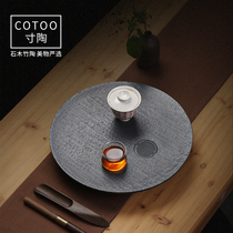 Natural black gold stone tea tray Simple small household light luxury modern tea table drainage round tea sea dry and wet bubble tray