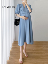 Pregnancy Woman Dress 2022 Summer New Ocean Gas Tide Moms V Collar Fashion Loose Lactation Dress With Dress Long Skirt Woman Dress