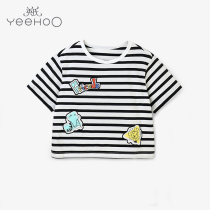 English children T-shirt male and female baby pure cotton short sleeves striped blouses Summer casual trekshirt 184A0004