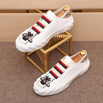 European station white slap shoes male leather breathable leisure men shoes 2022 new British intra - tide climax men and small white shoes