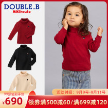 Knitted turtleneck shirt Mikihouse Double_ B Japanese made warm elastic solid color small black bear embroidery collection