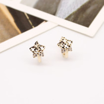 Korean fashion pure 14K gold AU585 small star women's earrings shiny car flower fashion Joker simplicity