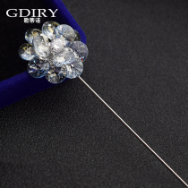 High-grade blue imitation crystal flower one-character brooch female pin type Joker coat suit accessories pin buckle corsage