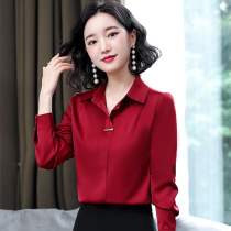 Spring Dress 2022 New Womens Dress Career Lady Real Silk Shirt Woman Satin Face Red Blouse Long Sleeve Spring Shirt