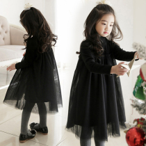 Girl dress plus velvet thickened 2021 new autumn and winter children Korean version of Joker Princess with a base mesh skirt