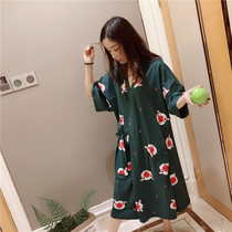 Short sleeve kimono nightgown Korean version of V collar sweet cute piggy printing pajamas female summer size loose fat mm200 kg