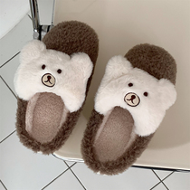 Winter girls bedroom girl heart bear plush shoes Korean fashion couples home non-slip warm cotton slippers men