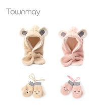 Tong Mai autumn winter baby childrens hat scarf scarf one-piece hat plush warm hat boys and girls fashion tide