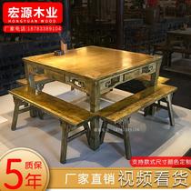 Carbonized solid wood dining table and chair combination restaurant hotel farmhouse table and chair Bacional table antique table and chair long square table