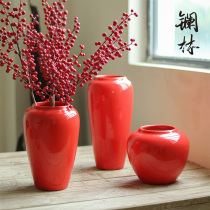 Red Vase ceramic Chinese flower arrangement Opening Joe accommodate Festive Big Red Living Room Pendulum with Gift Water Peo Porcelain