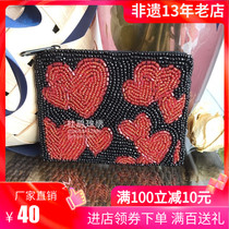 Rhododendron Beaded Embroidery Cartoon Square Original Handmade Beaded Red Love Coin Earphone Storage Hand Hold Coin Purse