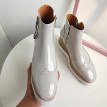 2021 autumn and winter new thick bottom short boots female European and American slope heel muffin martin boots patent leather British carved knight boots