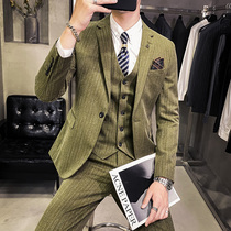 Suit set mens three-piece business solid color slim dress wedding best man dress male wedding wedding suit
